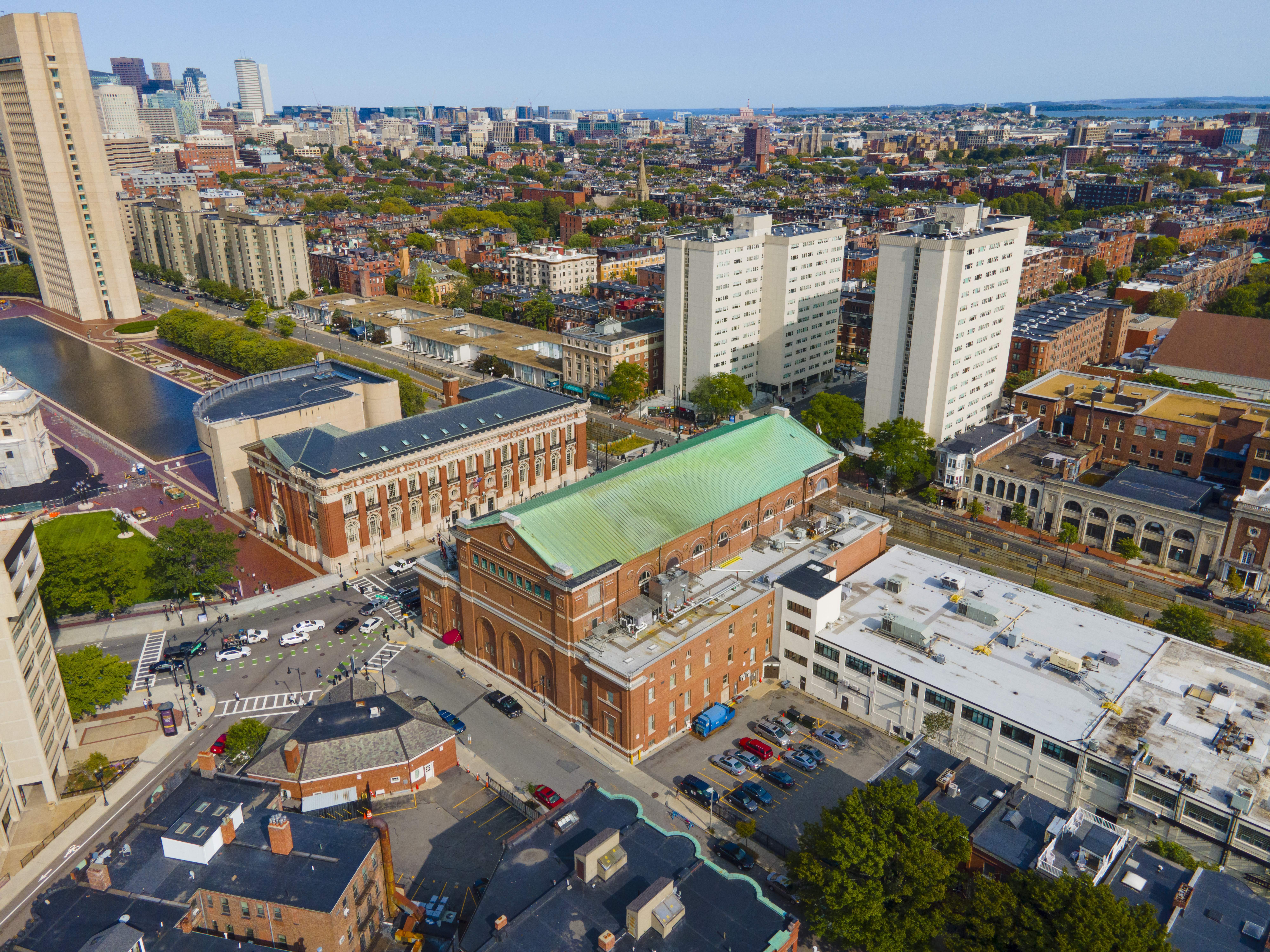 Aerial view of Symphony Hall in Back Bay